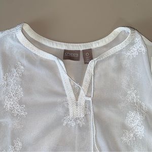 Chico’s Sheer Flower Embroidered Blouse